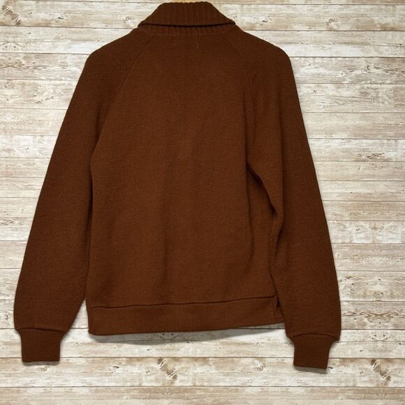 1970s Vintage Brown w Red Suede Front Shawl Cardigan RETRO M Old Grandpa Hipster - Picture 10 of 15